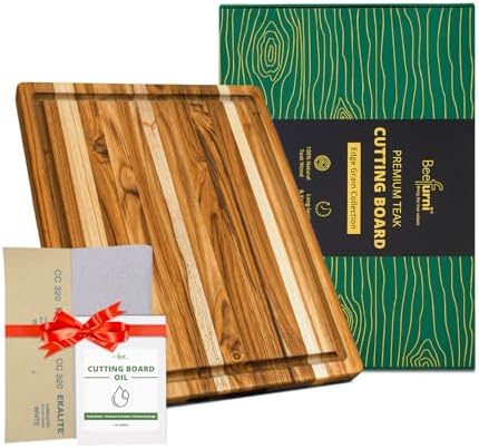 BEEFURNI Teak Wood Cutting Board with Hand Grip (20x15x1.25", M)