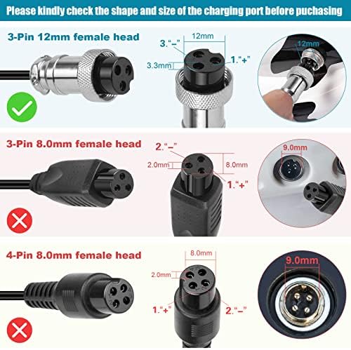 36V 1.8A Female 3-Pin XLR Lead Acid Battery Charger with 3-Prong Inline Power Supply Cord for 36V Boreem Jia, Minimoto, Rad2Go, Electric Scooter, ATV