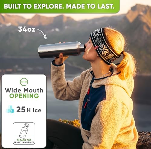 Blockhütte Vacuum Insulated Stainless Steel Water Bottle - 17 oz I Wide Mouth Metal Bottle for hot and cold drinks I BPA-Free I perfect for Travel