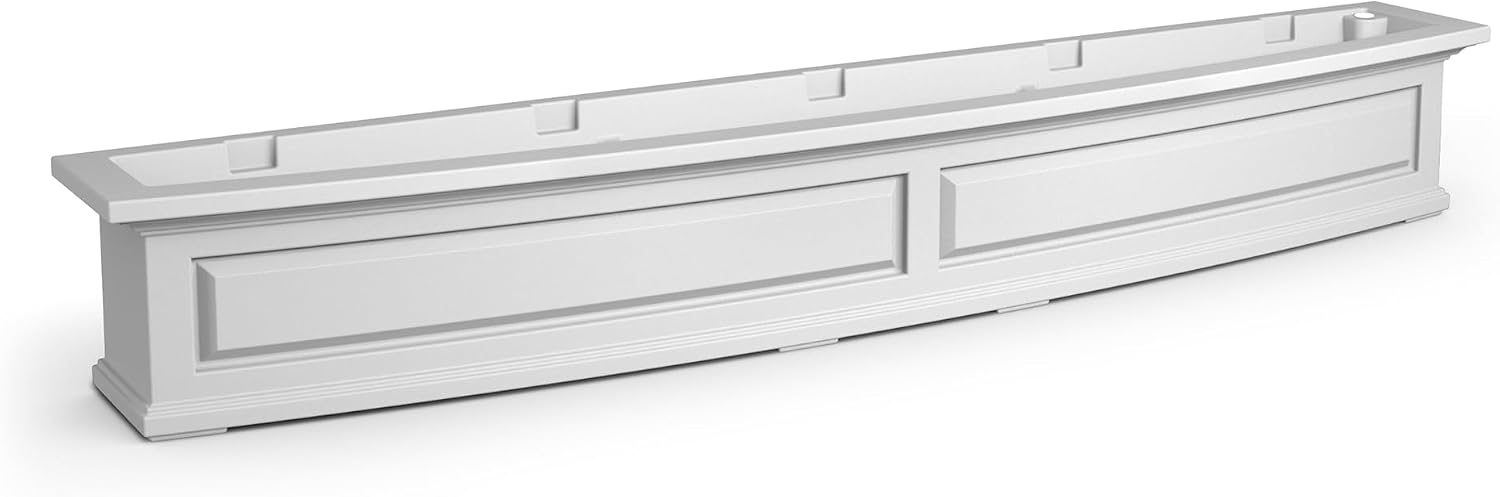 Mayne Nantucket 36in Self-Watering Rectangular Window Box Planter, White | Self-watering, All season, Fade resistant, Mounting brackets included, Built-in overflow, 15-year warranty