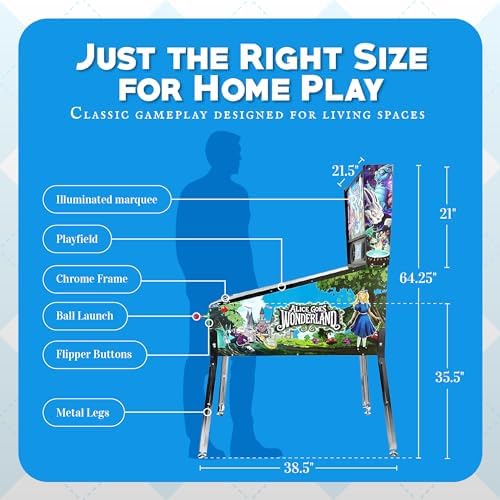Alice Goes to Wonderland Pinball with LED Lighting | Home Pinball Machine with Real Flippers, Bumpers, Ramps & Multiball, Wi-Fi High Scores