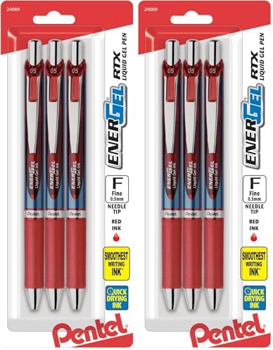 Pentel EnerGel RTX Retractable Liquid Gel Pen, (0.5mm), Fine Line, Needle Tip, Black Ink, Pack of 3 (BLN75BP3A)