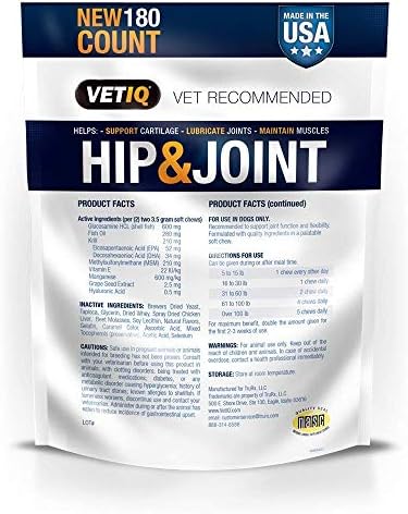 VetIQ Maximum Strength Hip & Joint, 180 Chicken Flavored Soft Chews for Dogs, 22.2 oz (Pack of 3)