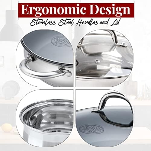 Alpine Cuisine 2-Quart Stainless Steel Dutch Oven with Tempered Glass Lid, Belly Shape, Heavy Duty & Dishwasher Safe