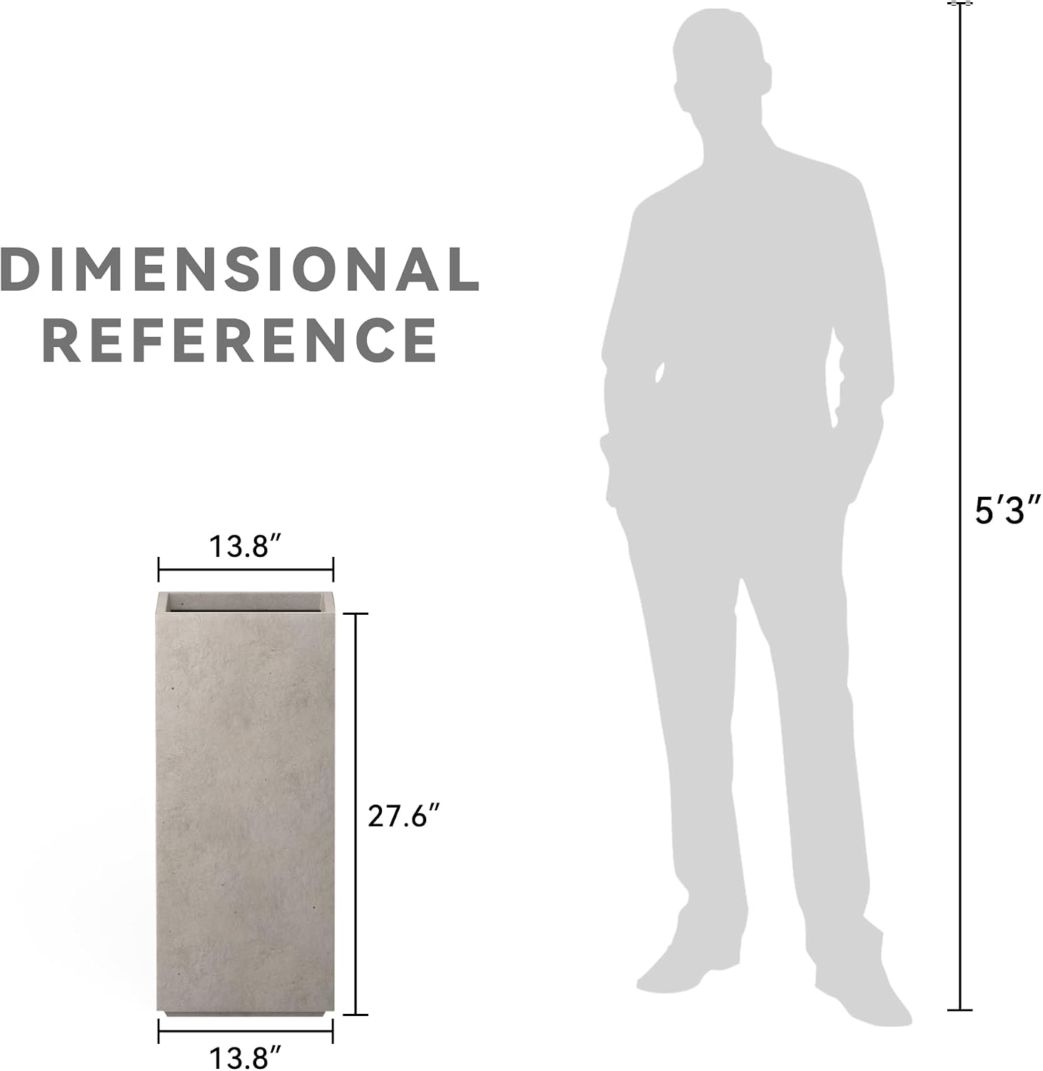 Kante Accent Column Square Pale Gray Concrete Planter 23.6" H, Outdoor