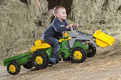 rolly toys John Deere Pedal Tractor with Working Front Loader and Detachable Trailer, Youth Ages 3+