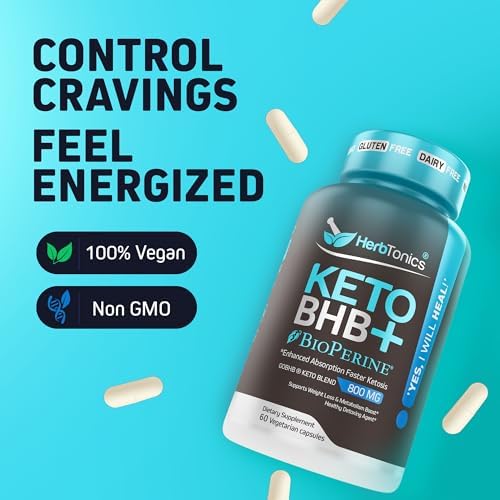Herbtonics Keto BHB+ BioPerine Keto Pills, Exogenous Ketones for Ketosis Support, Weight Management, GLP‑1 Support, Energy & Mental Focus