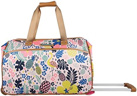 Lily Bloom Pattern 22 Inch Duffel Bag with 2-Rolling Wheels, Weekender Overnight Travel Lightweight Carry-On Suitcase For Women