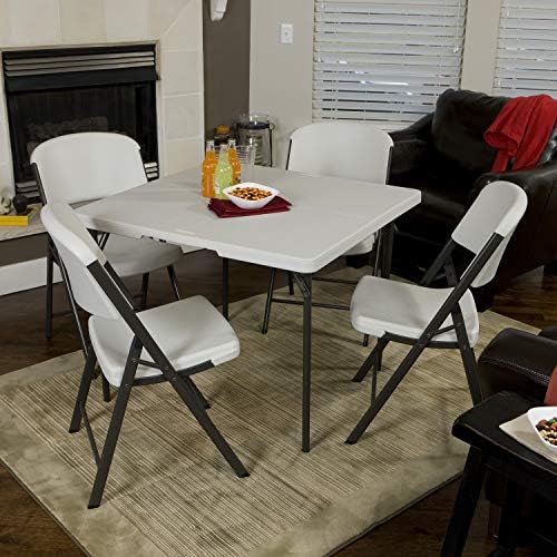 LIFETIME 280228 37-Inch Square Fold-in-Half Table, White Granite Top with Gray Frame
