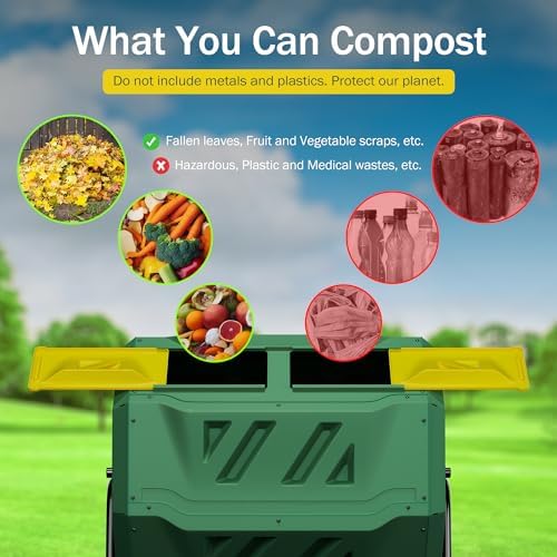 Nova Microdermabrasion 43 Gallon Compost Tumbler Bin Composter Dual Chamber BPA Free Compost Bin Outdoor Rotating Garden Yard Waste Bins