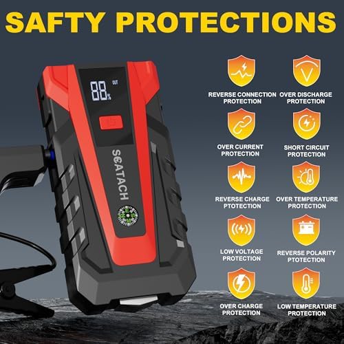 Scatach 6000A Car Battery Jump Starter,12V Portable Jump Starter Battery Pack (up to 9.0L Gasoline and 7.0L Diesel Engine), Jump Box with 3 Modes Flashlights, Jumper Cables, LED Display