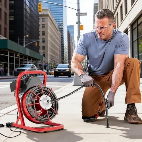 100Ft 3/4 Inch Drain Cleaning Machine. Sewer Snake 750w Auto Feed | Portable Drain Cleaning Machine Electric Drain Auger Sewer Auger with 6 Cutter Air-Activated Foot Switch for 4" to 8" Pipes