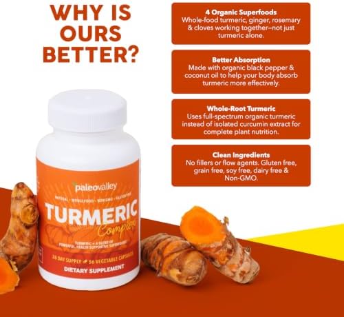 Paleovalley Organic Turmeric Complex, with Ginger & Black Pepper, Superfood