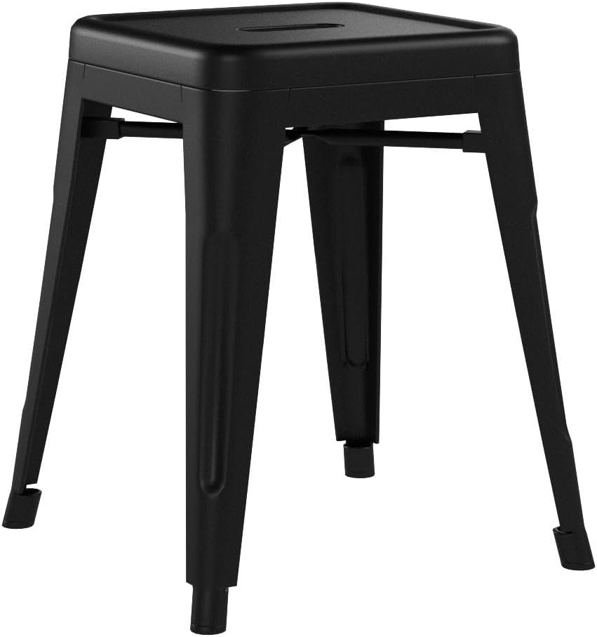 Changjie Furniture 18 Inch Stools Backless Industrial Metal Bar Stool Short Stackable Classroom Stools Metal Dining Chairs (18 inch, Matte Black)