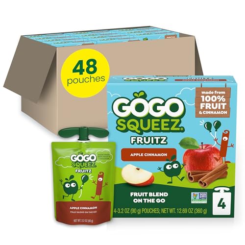 GoGo squeeZ No Sugar Added Applesauce, Apple Apple, 3.2 oz, 48 Count | Kids on the go fruit snack made with applesauce & fruit puree; 3.2 oz pouches, gluten and nut free, recloseable cap, BPA-free