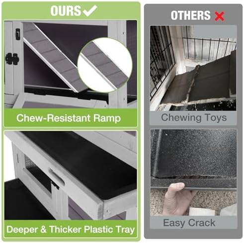 GUTINNEEN Rabbit Hutch Indoor Outdoor Bunny House Guinea Pig Cage on Wheel with Plastic Tray