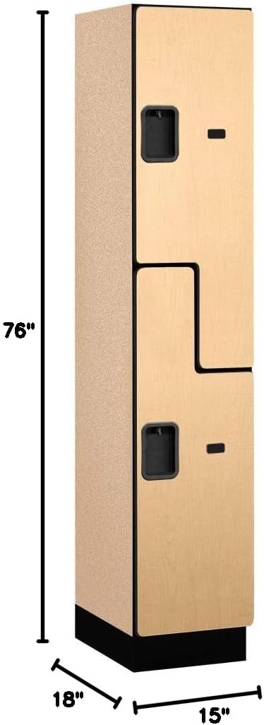 Salsbury Industries 2-Tier S-Style Extra Wide Designer Wood Locker with One Wide Storage Unit, 6-Feet High by 18-Inch Deep, Mahogany