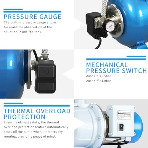 FOTING 1.5HP Shallow Well Pump with Pressure Tank, 1340GPH Automatic Irrigation Water Booster Jet Pump