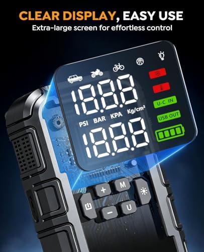 8000A Car Battery Jump Starter with Air Compressor 160PSI, Car Jumper Starter Portable (All Gas 12L Diesel), 12V Jump Box Car Battery with 600LM Light