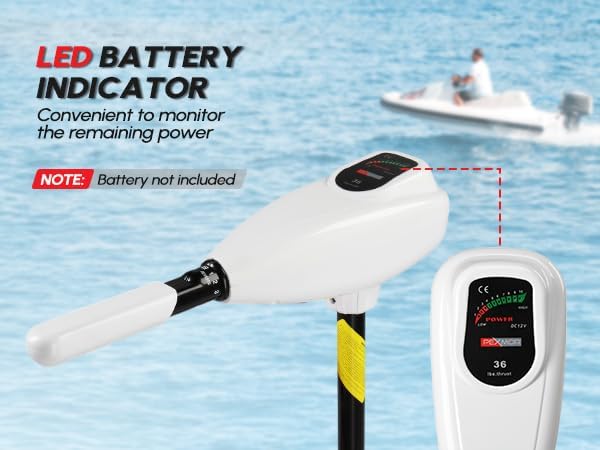PEXMOR 8 Speed Electric Trolling Motor, Electric Outboard Boat Motor w/Adjustable Handle & LED Indicator, Transom Mounted for Saltwater, Kayak