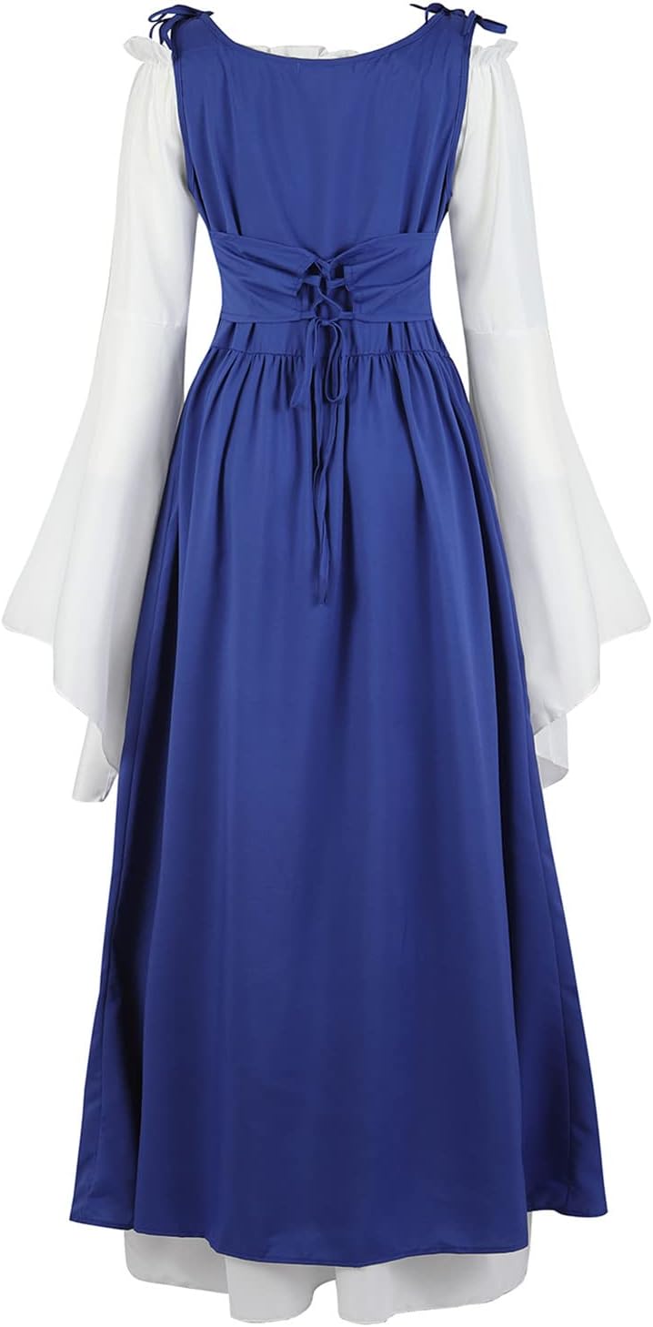 Kranchungel Renaissance Costume Women Dress: Flowy Long Sleeve Medieval Dress for Renaissance Faires & Medieval Festival