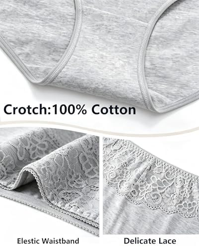 MISSWHO Women's High Waisted Cotton Underwear Soft Breathable Full Coverage Stretch Briefs Ladies Panties 5-Pack
