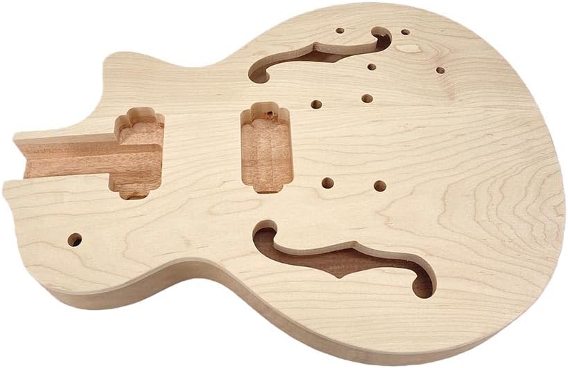 Yinfente Electric Guitar Body Mahogany +Maple Top Semi-Hollow Guitar Body Unfinished Set in Heel DIY Guitar Replacement