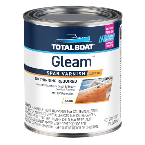 TotalBoat Gleam Marine Spar Varnish for Boats & Outdoor Wood - Satin Quart | Oil-Based Polyurethane Finish; No Thinning; UV Inhibitors; Wooden Boats, Yacht Brightwork, Furniture & Interior/Exterior Wood