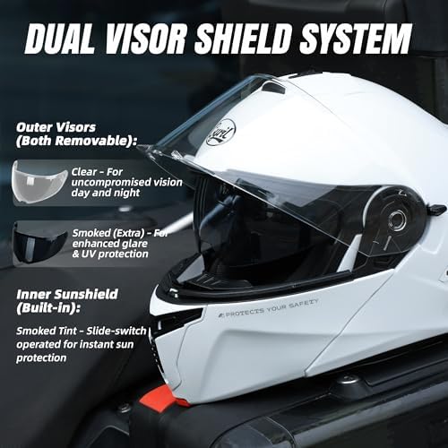 CYRIL Modular Motorcycle Helmet DOT Approved, Flip Up Full Face for Adults | Intercom ready, glasses friendly design with dual visors, extra smoke shield and carrying bag for street riding