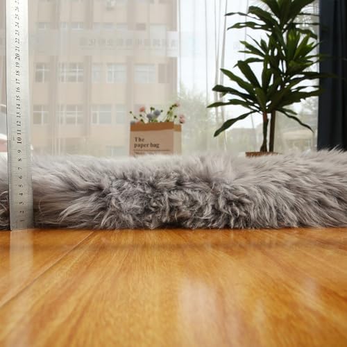 Real Sheepskin Rug Fluffy Sheepskin Throw Genuine Sheepskin Rug Sheepskin Seat Covers for Chairs Recliner Sofa (2.3x6.5ft) (Color : Ivory)