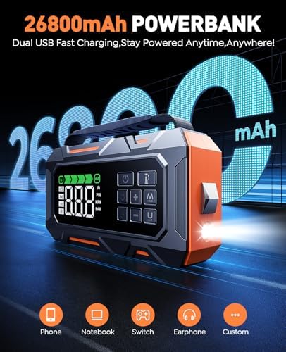 TREKURE 16-in-1 8000A Car Battery Jump Starter with Air Compressor 160PSI, Jump Starter Jump Box (All Gas 12L Diesel) with Portable Jumper Cables