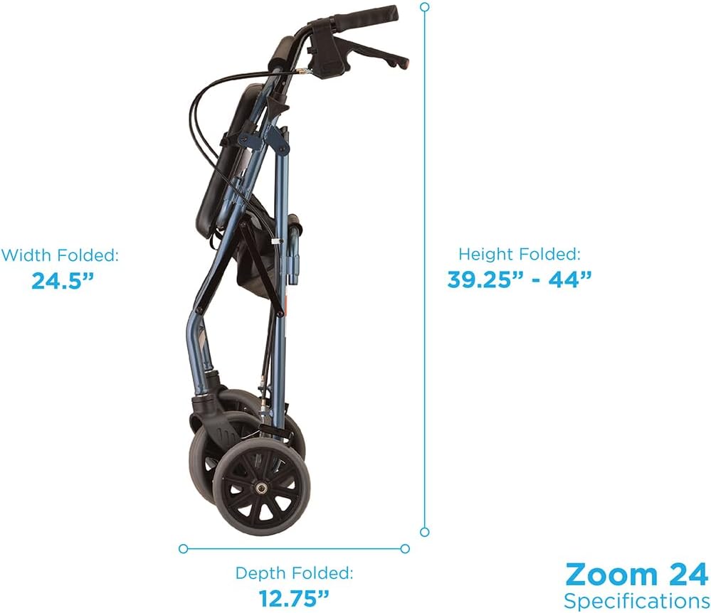 NOVA Zoom 22 Rollator Walker for Seniors, Rolling Walker with Locking Hand Brakes, Padded Seat & 8" Wheels, Lock N Load for Easy Transport & Storage, Adjustable Height 5'5"–6'1", Red