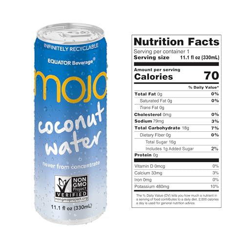 MOJO Coconut Water, Hydration, Electrolytes, Non-GMO, 11.1 oz, 12 Pack