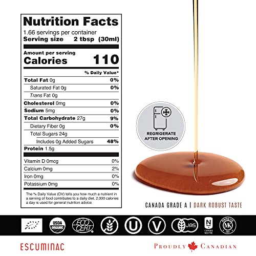 Escuminac Canadian Maple Syrup, Late Harvest Dark Robust Taste, Pure & Organic. Mini Glass Bottles 12 x 50ml, Bulk Format for Party Favors, Wedding