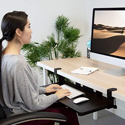 Mount-It! Clamp-On Under Desk Keyboard Tray, No-Drill Slide-Out Keyboard & Mouse Platform, 26.4" W × 11.8" D, Adjustable Ergonomic Keyboard Drawer
