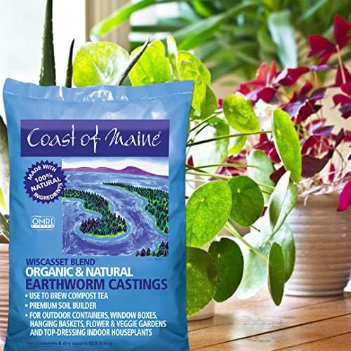 Coast of Maine Wiscasset Blend Earthworm Castings Top Dressing Soil for Containers, Baskets, and Flower and Vegetable Gardens, 8qt