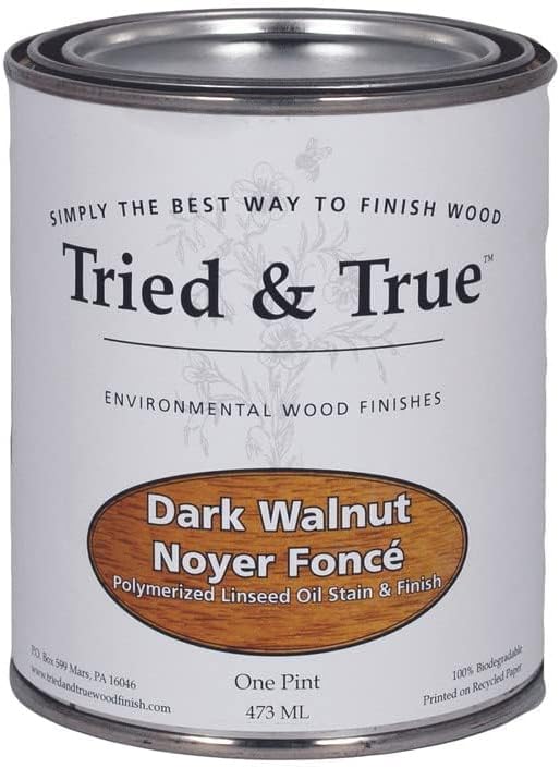 Tried & True Dark Walnut Stain & Finish, Pint | Linseed Oil Natural Wood Stain, Ideal for Home Improvement, Furniture, & Kitchen Wood Projects, Pigmented Danish Oil