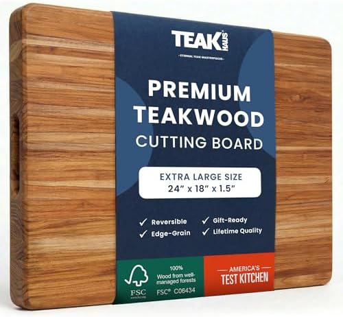 Teakhaus Cutting Board - Extra Large (XL) Teak Wood Cutting Board 24”L x 18”W x 1.5” Thick - Sustainably Harvested and FSC Certified - Knife Friendly with Natural Oil Finish