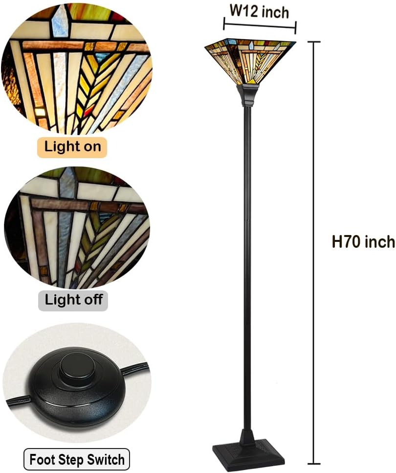 Tiffany Torchiere Floor Lamp 70" Tall Antique Stained Glass Torch Light