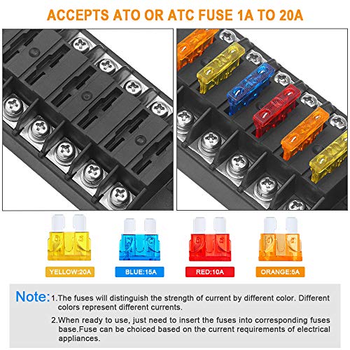 ELECTOP 6 Way 12V/24V Fuse Block Blade with Negative Bus