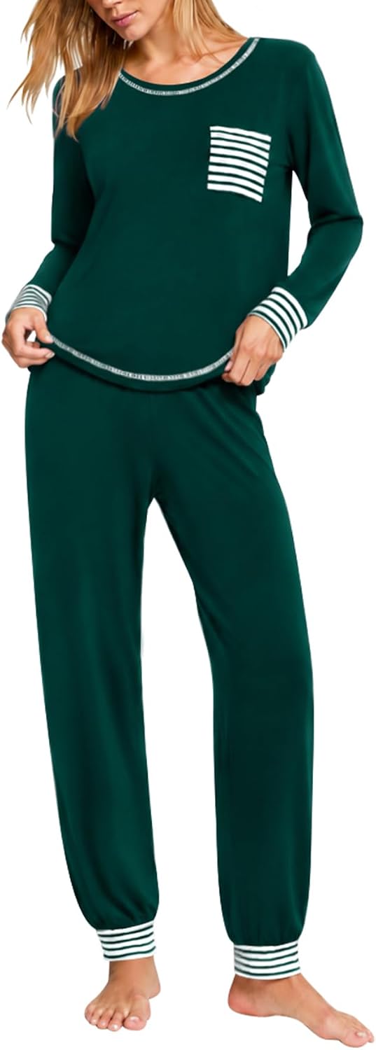 SWOMOG Women’s Pajamas Set Long Sleeve Sleepwear with Long Pants Soft Modal Loungewear Pj Set