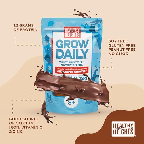 Healthy Heights Grow Daily Kids Protein Drink Mix (Chocolate) - High Protein Shake for Kids 3+, 21.6 oz