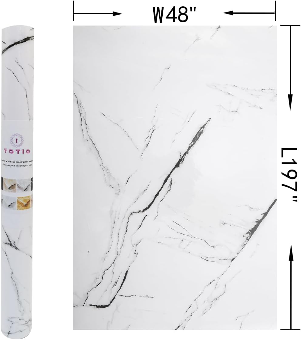 48x197inch Extra Wide Black White Marble Wallpaper Peel Stick Glossy Thick Waterproof Furniture Sticker Granite Look Contact Paper DIY Wall Sticker Self-adhesive Countertop Vinyl Wrap for Kitchen