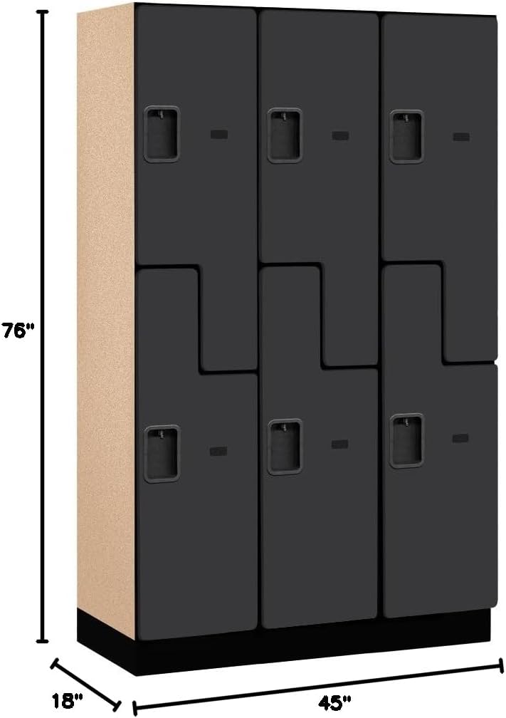 Salsbury Industries 2-Tier S-Style Extra Wide Designer Wood Locker with Three Wide Storage Units, 6-Feet High by 18-Inch Deep, Mahogany