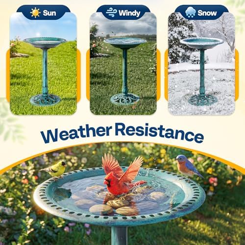 VIVOHOME Bird Bath for Outside, Polyresin Pedestal Birdbath, Green | Weather-Resistant, 20-Inch Bowl, 28-Inch Height, for Outdoor/Garden, Bird-Friendly, Easy to Clean