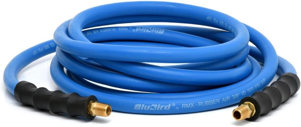 BLUBIRD BB3850 3/8" x 50' Rubber Air Hose, 100% Rubber, Lightest, Strongest, Most Flexible, 300 PSI, 50F to 190F Degrees, Ozone Resistant, High Strength Polyester Braided | High-Performance Pneumatic Hose for Automotive Construction & Industrial, Durable…