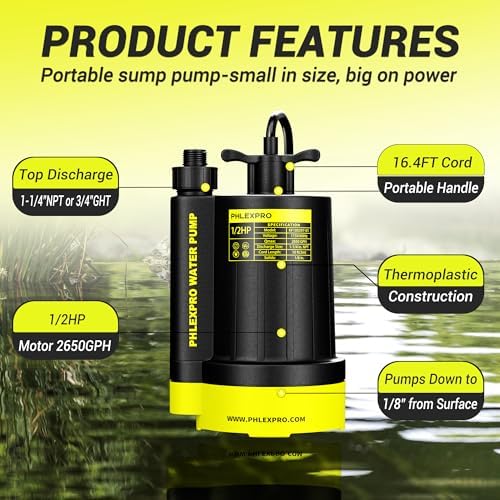 1/2HP Automatic Submersible Sump Pump, 5300 GPH Water Pump | 3/4" Garden Hose Check Valve Adapter, 2650 GPH Water Removal for Swimming Pool Cover Hot Tubs Flooded House Basement