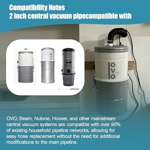 Central Vacuum Hose Fits 2-Inch Indoor Vacuum Tube, Compatible with OVO Flex Easy Retrofit, Flexible Pipe 2-Pack for Quick Installation