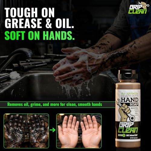 Grip Clean Heavy Duty Hand Cleaner For Mechanics, Natural Pumice, 64 Oz | Clay Infused, Grease, Oil, Grime Remover, Moisturizing Coconut Olive Oils, Lime Scent, For Shop, Garage, Industrial Use
