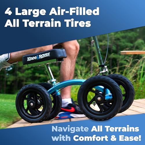KneeRover Quad All Terrain Knee Scooter for Adults, Metallic Blue